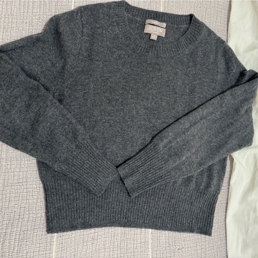 J. Crew 100% Cashmere Crop Fit Charcoal Crew Neck Sweater